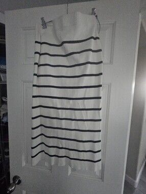 H&M White Midi Skirt with Black Horizontal Stripes